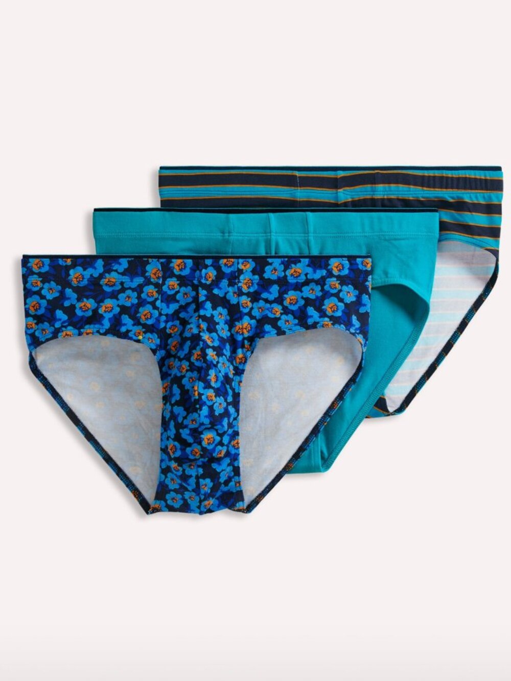 Jockey Men's 3 Pack Bikini Briefs - Turquoise, Navy w/Aqua Stripe & Blue Floral